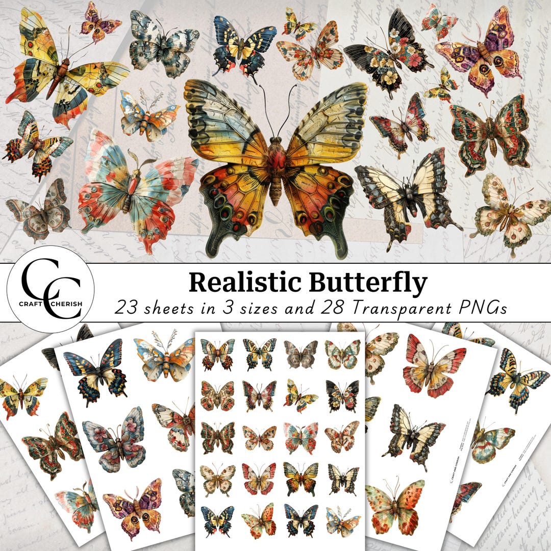 28 Realistic Butterfly, Transparent Decoupage Butterflies, Figurine ...