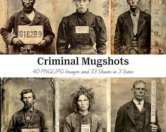 Vintage Criminal Mugshot Images: 1900s Crime Photos (Digital Download)
