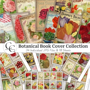 Old Botanical Book Cover Collection, Vintage Botanical Magazines, Embellishment Cards, Antique Magazine Card, Junk Journal, Digital Download