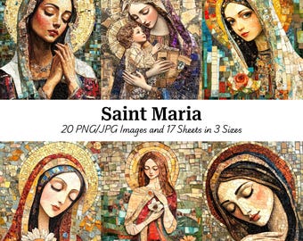 Ilustração de Santa Maria: Imagens da Virgem Maria para Scrapbook (Download Digital)