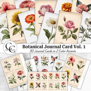 Botanical Journal Card Vol. 1, Antique Botanical Illustration, Vintage Flower ATC Print, Floral Ephemera Sheets, Floral Art, Junk Journal