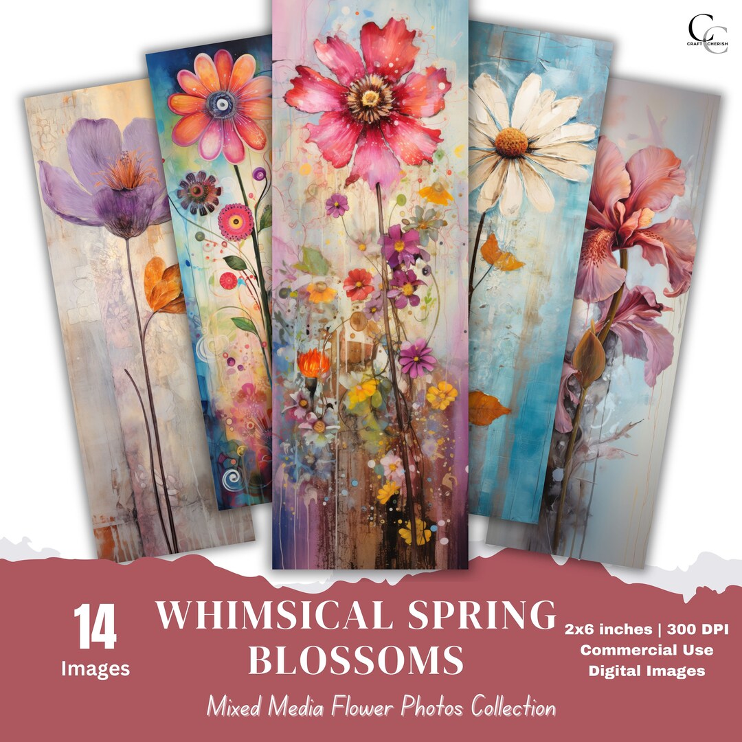 14 Spring Flower Printable Bookmarks, Whimsical Spring Blossoms, Paper ...
