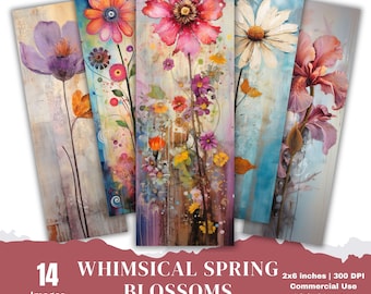 Spring Flower Printable Bookmarks: Whimsical Blossoms, Junk Journal (Digital Download)