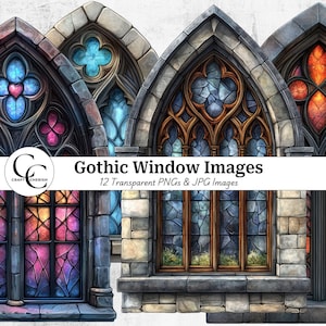 Gothic Window Watercolor Images: Printable Architecture for Journals (Digital Download)