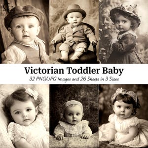32 images victoriennes de portrait de bébé, vieille photo de tout-petit, créations en papier, éphémères, journal indésirable, scrapbooking, haute qualité, téléchargement numérique