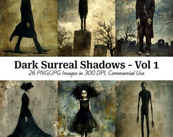 Creepy Surreal People Digital Art: Dark Shadow Images for Junk Journal (Digital Download)