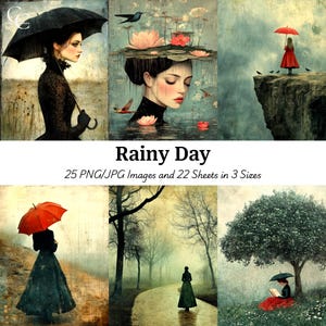 25 Imagens Surreais de Mulher com Guarda-chuva para Imprimir, Mulher com Guarda-chuva, Artesanato em Papel, Diários de Junk, Alta Qualidade, Download Digital