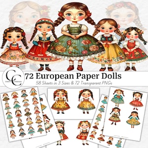 72 Traditional Eastern European Paper Doll Images, Fussy Cut Transparent PNG Bundle, Papercraft Collage Printable, Junk Journal, Scrapbook