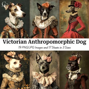 19 images imprimables de chien anthropomorphe victorien, chien de la Renaissance, créations en papier, journal indésirable, scrapbooking, téléchargement numérique, haute qualité, CU