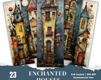 Fantasy House Printable Images: Whimsical Mixed Media Art (Digital Download)
