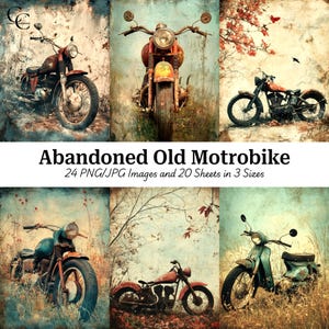 24 imágenes de motos abandonadas, motos antiguas, imágenes imprimibles, manualidades de papel, scrapbooking, diario, alta calidad, descarga digital, CU