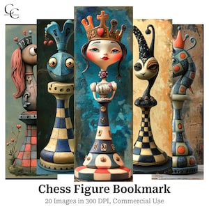 20 Whimsical Chess Figure Bookmark, Fantasy Chess Characters, Surreal Art, Papercraft, Journal, Scrapbook, High Quality, Digital Download