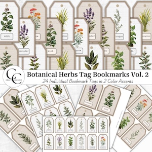 Marque-pages classiques avec étiquette d'herbes botaniques, vol. 2, étiquettes d'herbes botaniques, jardin de fines herbes, feuilles d'herbes éphémères, étiquette d'art herbes vintage, journalisation indésirable