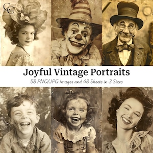 58 Joyful Vintage Portrait Images: Scrapbook & Junk Journal (Digital Download)