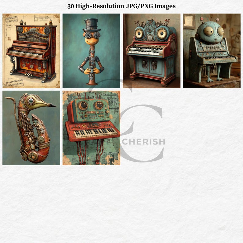 Whimsy Instruments Music Instrument Digital Art Bundle, 30 Whimsical Printable Images for ...