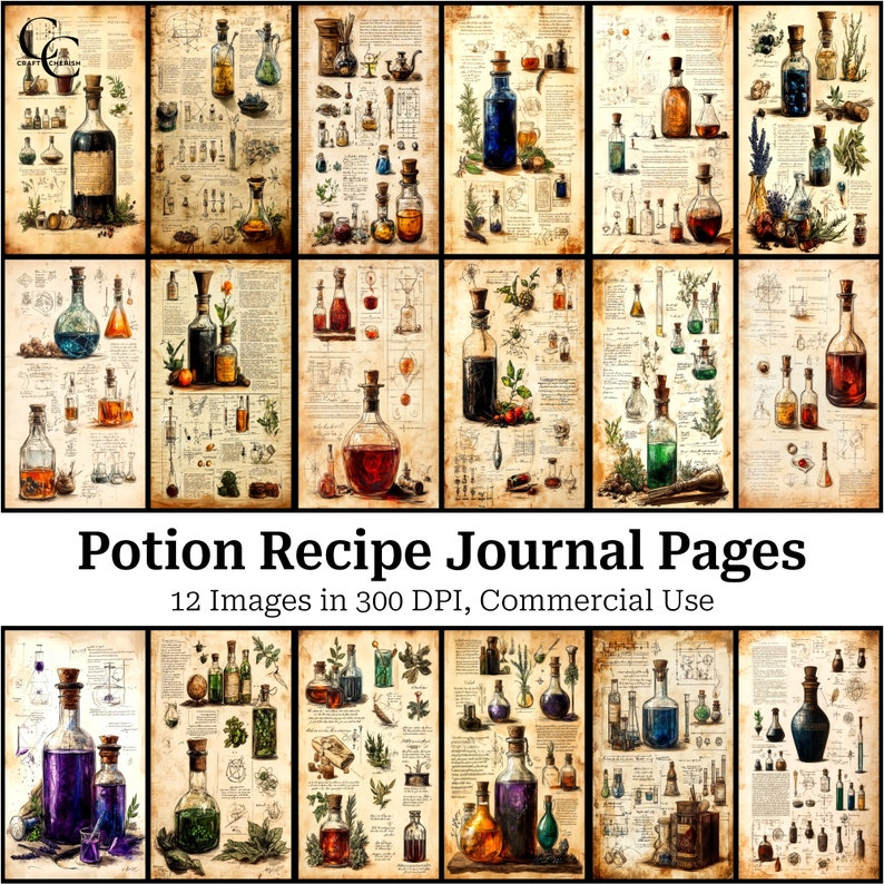 24 Witch Potion Recipe Journal Pages, Mystical Potion, Dark Apothecary