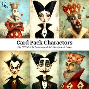 Ilustración de personajes de 50 cartas, Personalidades de cartas extravagantes, Manualidades de papel, Diario de recortes, Álbum de recortes, Alta calidad, Descarga digital, CU