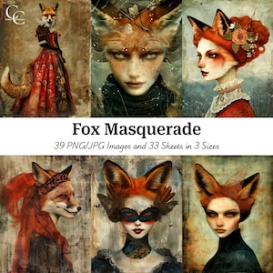 Surreal Fuchs Dame, Surreale Fuchs Dame, Papiermodelle, Junk Journals, Sammelalben, Digitale Downloads, Hohe Qualität, Cu
