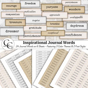 Inspirierende Journal Wörter, Scrapbook Wörter, druckbare Ephemera Blätter, Verzierungen für Junk Journals, Scrapbook, digitaler Download