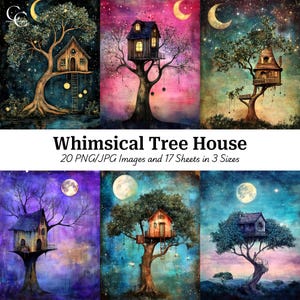 20 immagini stampabili di case sull'albero, case stravaganti, case sull'albero fantasy, creazioni di carta, diari di scarto, album di ritagli, alta qualità, download digitale
