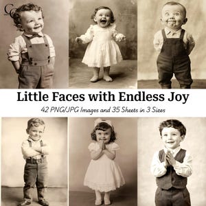 Vintage Child Sepia Photography: 42 Laughing Kid Portraits (Digital Download)