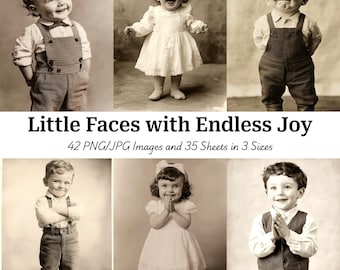Vintage Happy Child Sepia Photography: Laughing Kid Images for Junk Journals (Digital Download)