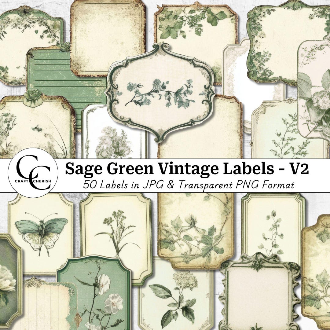 Sage Label Sage Green Vintage Labels: Printable Ephemera for Junk Journals ...