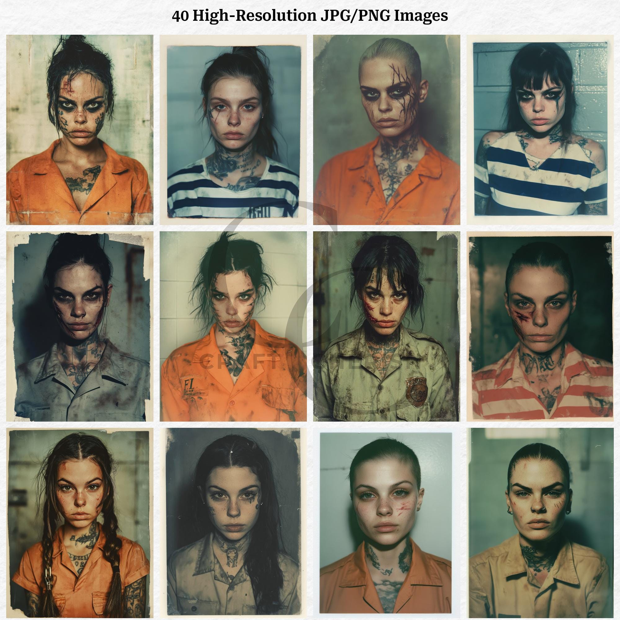 Female Inmate Mugshot Portraits: Papercraft Scrapbook Images (digital ...