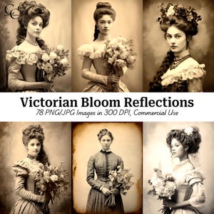 78 Victorian Lady with Flowers Printable Images, Vintage Elegant Woman, Paper Craft, Journals, Scrapbooks, Digital Downloads, High Quality