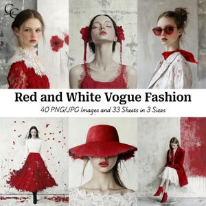 40 Rot und Weiß Vogue Mode druckbare Bilder, Mode rot, Papiermodelle, Junk Journals, Sammelalben, hohe Qualität, digitaler Download, Cu