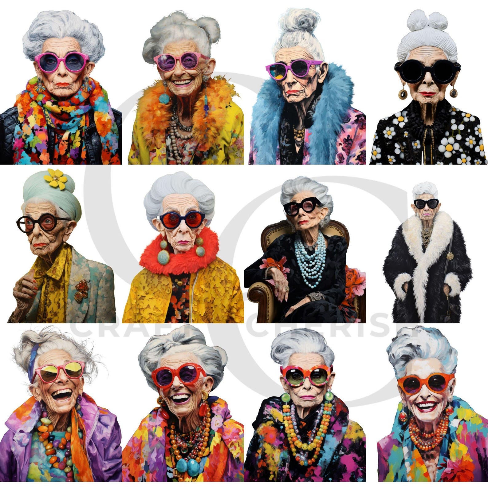 Funny Granny Clipart, Old Lady PNG Images, Whimsical Grandma Art for ...