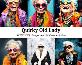 Quirky Old Lady Images: Funny Elderly Woman Printable Images (Digital Download)