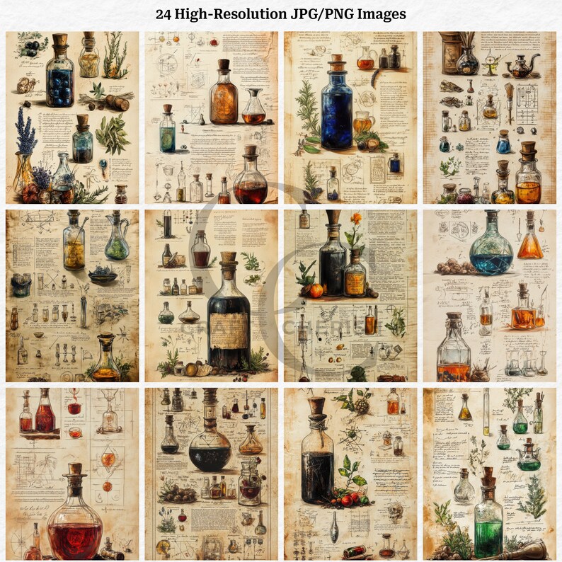 24 Witch Potion Recipe Journal Pages, Mystical Potion, Dark Apothecary