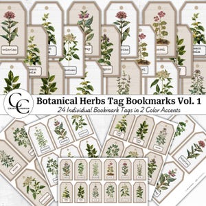 Classic Botanical Herbs Tag Bookmarks Vol. 1, Botanical Tags for Junk Journaling, Herb Garden, Ephemera Herb Tag Sheets, Vintage Herbs Art