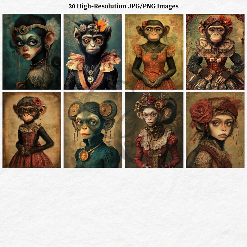 20 Surreal Monkey Woman Digital Images, Whimsical Woman, Monkey With