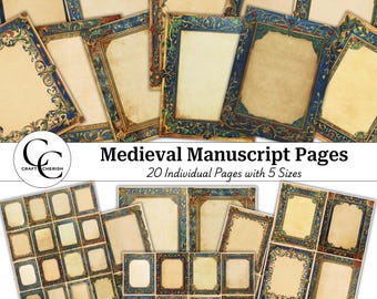 Blue Medieval Manuscript Pages: Junk Journal Printable (Digital Download)