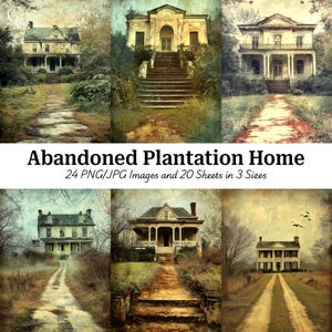 24 imágenes imprimibles de casas de plantación abandonadas, casa de plantación sureña, manualidades de papel, diarios basura, alta calidad, descarga digital, CU