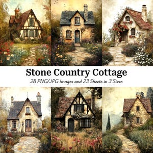 28 Country Cottage House Printable Images, Cottage Core Houses, Paper Craft, Junk Journals, Scrapbooks, High Quality, Digital Download, CU