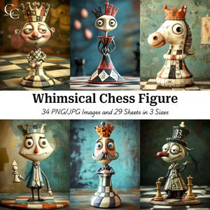 34 Whimsical Chess Character Art, Chessboard Chronicles, Papercraft, Junk Journal, Scrapbook, High Quality, Digital Download, CU
