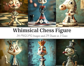 Whimsical Chess Character Art: Scrapbook Papercraft (Digital Download)