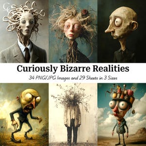 Ritratti fantasy surreali stampabili: arte bizzarra per album e diario (download digitale)