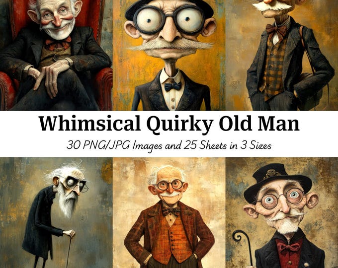 Funny Old Man Clipart: 12 Whimsical PNG Images (digital Download ...