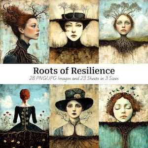 28 illustrazioni di Roots of Resilience, Surrealismo Botanico, Botanico Vintage, Papercraft, Diario, Album, Download Digitale di Alta Qualità