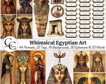 Egyptian Art Illustrations: Portraits, Backgrounds, Ephemera (Digital Download)