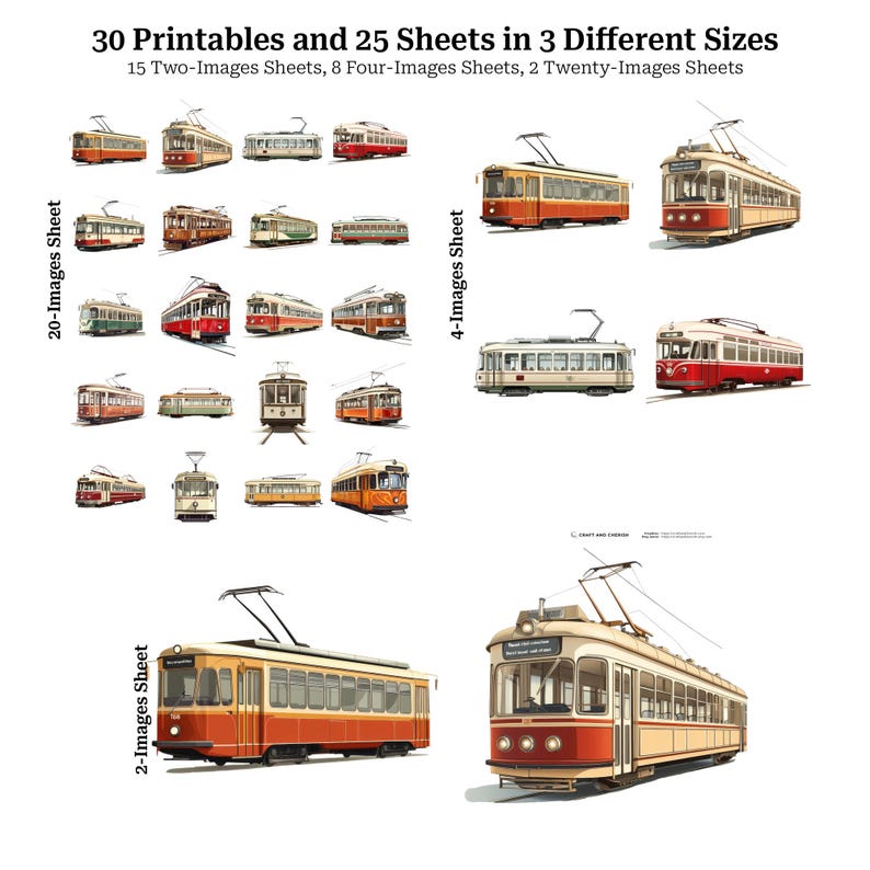 Vintage Tram Images: Transparent PNG Collage Sheets (digital Download ...