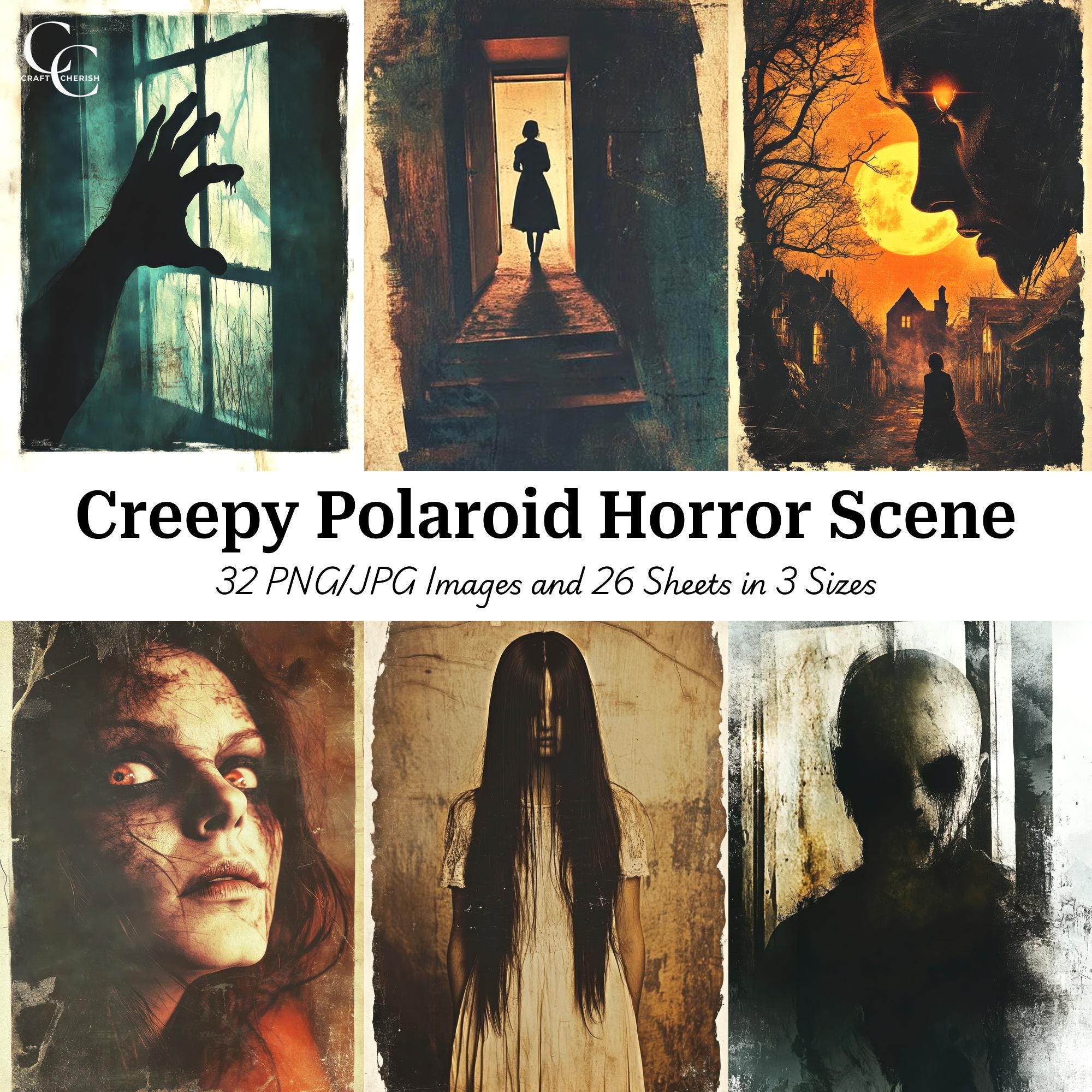 Creepy Polaroid Horror Scene: 32 Digital Images (Digital Download)