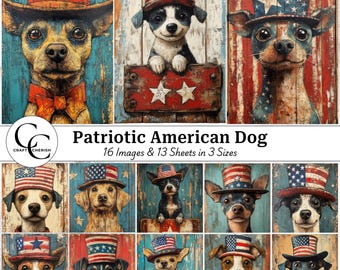 Patriotic American Dog Images: 4th of July Scrapbook Printables (Digital Download)