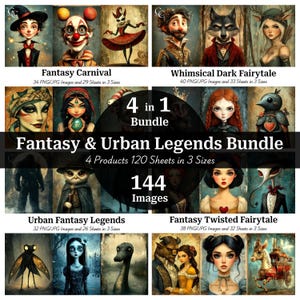 144 Anthropomorphic Fantasy & Urban Legends Bundle, Whimsical Illustrations for Paper Crafting, Journaling, Scrapbooking, Digital Download