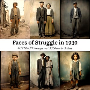 40 immagini stampabili di persone vestite con abiti stracciati, persone vintage degli anni '30, artigianato di carta, diari di scarto, album di ritagli, download digitali, alta qualità, CU