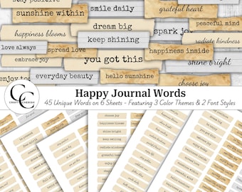 Happy Journal Words: Printable Ephemera, Scrapbook Embellishments (Digital Download)